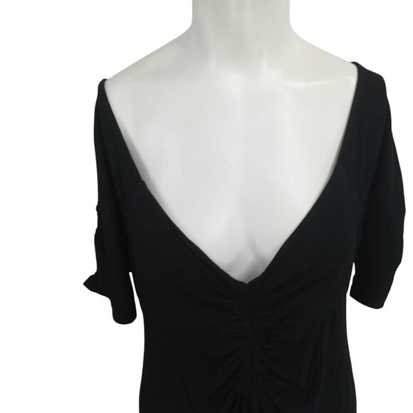 Boden Ruched Front Jersey V Neck Black Midi Dress Size 8R Stretch Short Sleeve - Picture 8 of 12